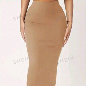 Essnce Plus Size Women Solid Color High Waist Long Elegant Pencil Skirt